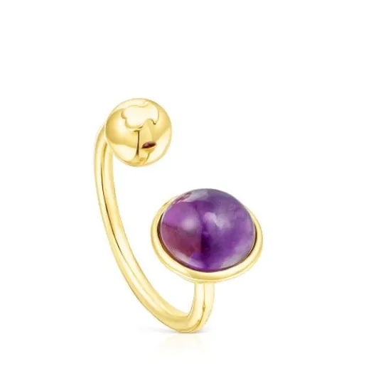 Anillo abierto con baño de oro 18 kt sobre plata y amatista Plump^TOUS