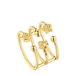 Anillo abierto grande con baño de oro de 18 kt sobre plata con motivos Grain^TOUS New