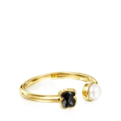Anillo con baño de oro 18 kt sobre plata y ónix y perla Glory^TOUS Online