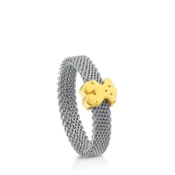 Anillo de acero y oro motivo oso Icon Mesh^TOUS Online