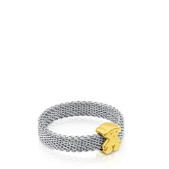 Anillo de acero y oro motivo oso Icon Mesh^TOUS Online