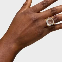 Anillo grande con baño de oro 18 kt sobre plata y cuarzo cristal de roca Color White^TOUS New