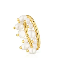 Anillo pequeño con baño de oro 18 kt sobre plata y perlas cultivadas Sugar Party^TOUS Outlet