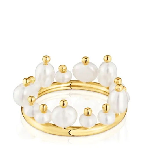 Anillo pequeño con baño de oro 18 kt sobre plata y perlas cultivadas Sugar Party^TOUS Outlet