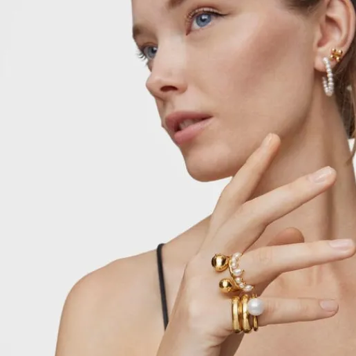 Anillo pequeño con baño de oro 18 kt sobre plata y perlas cultivadas Sugar Party^TOUS Outlet