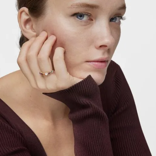 Anillo pequeño con baño de oro 18 kt sobre plata y motivos gemas Sugar Party^TOUS Hot