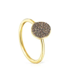 Anillo pequeño con baño de oro 18 kt sobre plata y diamantes Nenufar^TOUS Clearance