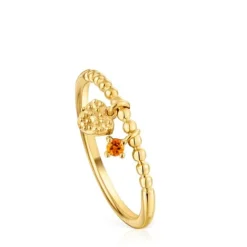 Anillo pequeño con baño de oro de 18 kt sobre plata y granate naranja Grain^TOUS Hot
