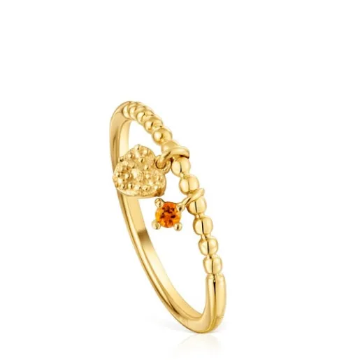 Anillo pequeño con baño de oro de 18 kt sobre plata y granate naranja Grain^TOUS Hot