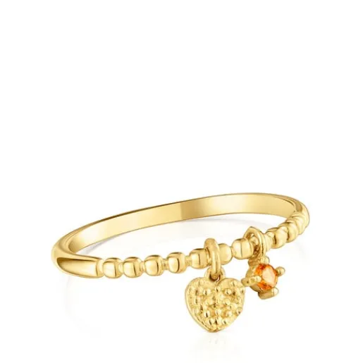 Anillo pequeño con baño de oro de 18 kt sobre plata y granate naranja Grain^TOUS Hot