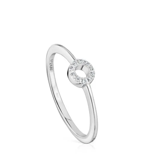 Anillo pequeño círculo de oro blanco con diamantes Grain^TOUS Discount