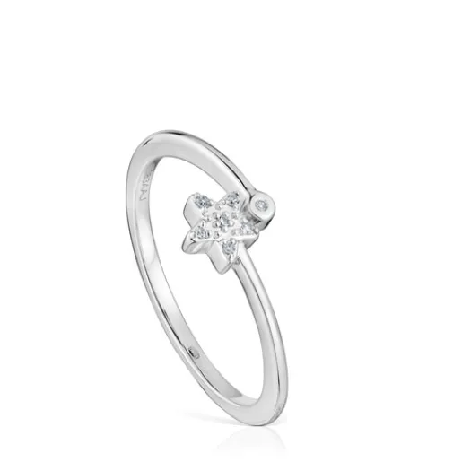 Anillo pequeño estrella de oro blanco con diamantes Grain^TOUS New