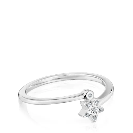 Anillo pequeño estrella de oro blanco con diamantes Grain^TOUS New