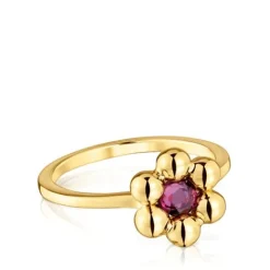 Anillo pequeño flor con baño de oro 18 kt sobre plata y rodolita Sugar Party^TOUS Clearance