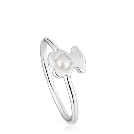 Anillo pequeño oso de plata con perla cultivada I-Bear^TOUS Hot