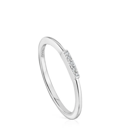 Anillo pequeño tira de oro blanco con diamantes Grain^TOUS