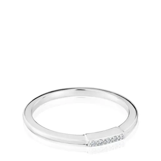 Anillo pequeño tira de oro blanco con diamantes Grain^TOUS