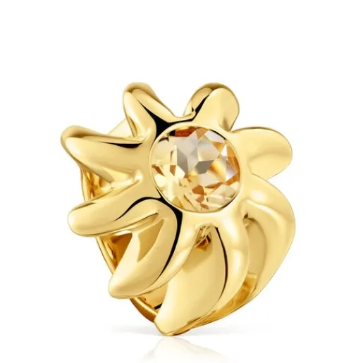 Anillo sello con baño de oro 18 kt sobre plata y citrino Galia^TOUS Discount