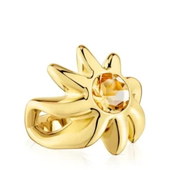 Anillo sello con baño de oro 18 kt sobre plata y citrino Galia^TOUS Discount