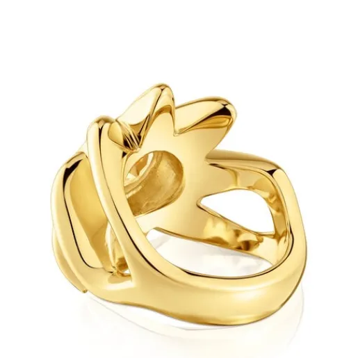 Anillo sello con baño de oro 18 kt sobre plata y citrino Galia^TOUS Discount