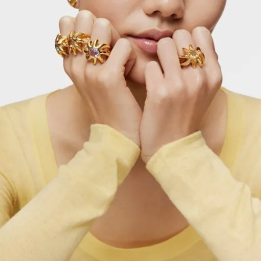 Anillo sello con baño de oro 18 kt sobre plata y citrino Galia^TOUS Discount