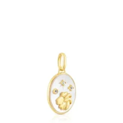 Colgante Leo con baño de oro 18 kt sobre plata, nácar y topacios Horoscope^TOUS Online