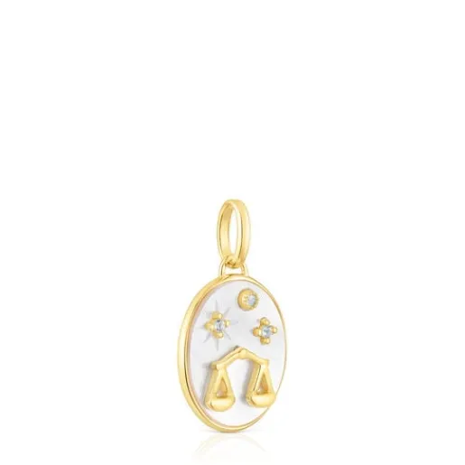 Colgante Libra con baño de oro 18 kt sobre plata, nácar y topacios Horoscope^TOUS Best