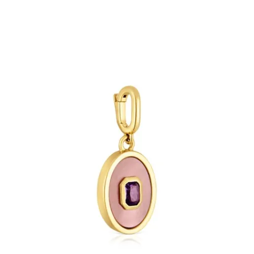 Colgante medalla con baño de oro de 18 kt sobre plata, nácar y amatista Medallions^TOUS Discount
