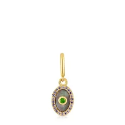 Colgante medalla con baño de oro de 18 kt sobre plata, nácar, cromodiópsido e iolita Medallions^TOUS New