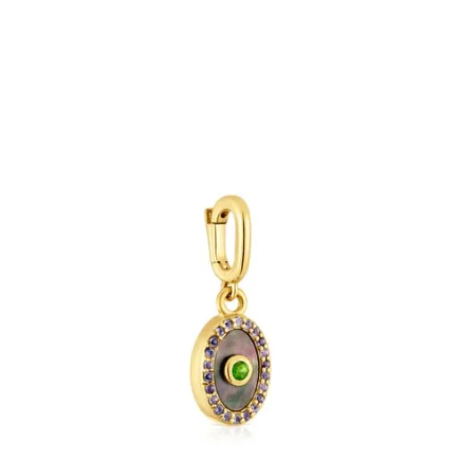 Colgante medalla con baño de oro de 18 kt sobre plata, nácar, cromodiópsido e iolita Medallions^TOUS New