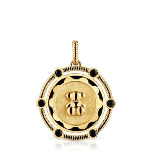 Colgante medalla oso con baño de oro 18 kt sobre plata y detalles ónix Cachito Mío^TOUS Discount