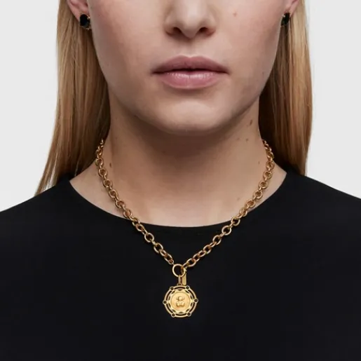 Colgante medalla oso con baño de oro 18 kt sobre plata y detalles ónix Cachito Mío^TOUS Discount