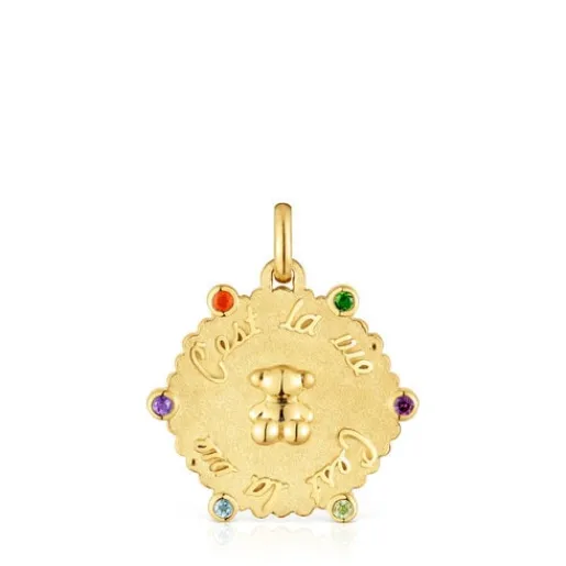 Colgante mediano oso con baño de oro 18 kt sobre plata y gemas Sugar Party^TOUS Best