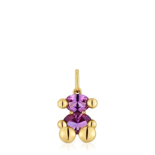 Colgante pequeño motivo oso con baño de oro 18 kt sobre plata y zafiro lila creado en laboratorio Color Bear LGG^TOUS Outlet