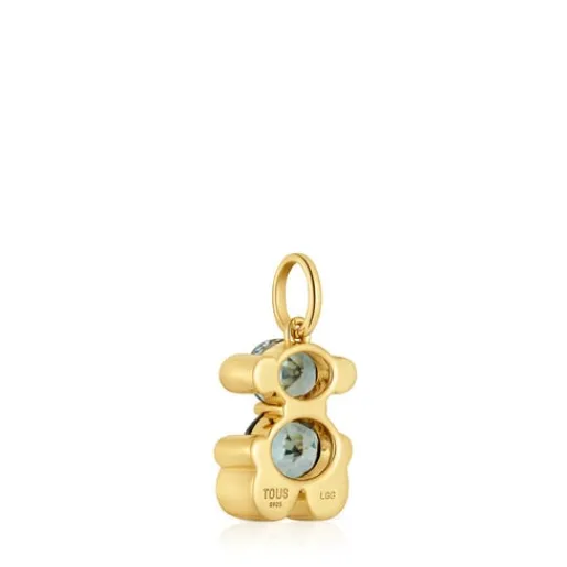 Colgante pequeño motivo oso con baño de oro 18 kt sobre plata y espinela verde creada en laboratorio Color Bear LGG^TOUS Discount