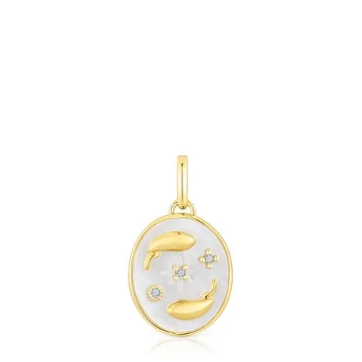 Colgante Piscis con baño de oro 18 kt sobre plata, nácar y topacios Horoscope^TOUS Outlet
