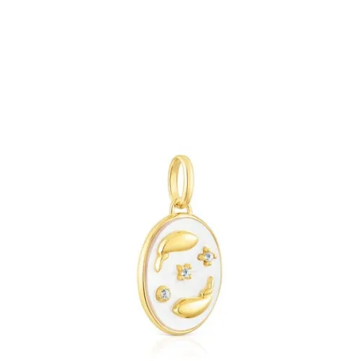 Colgante Piscis con baño de oro 18 kt sobre plata, nácar y topacios Horoscope^TOUS Outlet