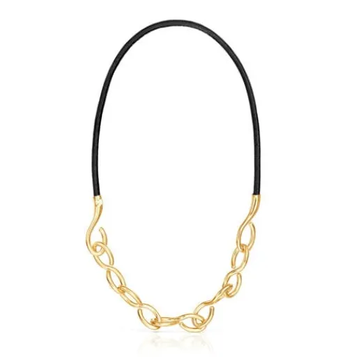 Collar con baño de oro 18 kt sobre plata y cuero Bent^TOUS Outlet
