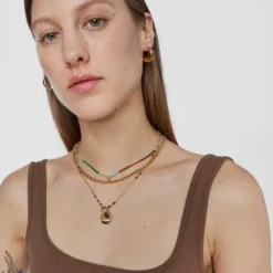Collar con baño de oro 18 kt sobre plata y malaquita Bold Bear^TOUS Hot