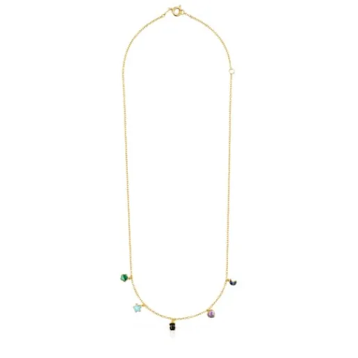 Collar con baño de oro 18 kt sobre plata y cinco motivos de gemas multicolores de 2-5mm. 45 cm Glory^TOUS Best