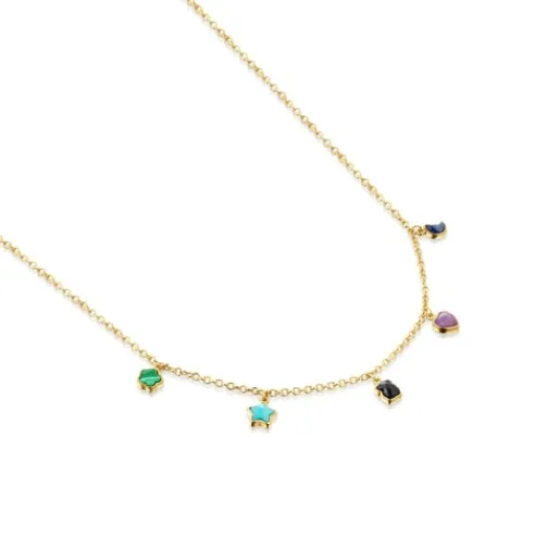 Collar con baño de oro 18 kt sobre plata y cinco motivos de gemas multicolores de 2-5mm. 45 cm Glory^TOUS Best