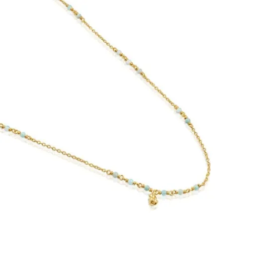 Collar con baño de oro 18 kt sobre plata y amazonita Bold Bear^TOUS Sale