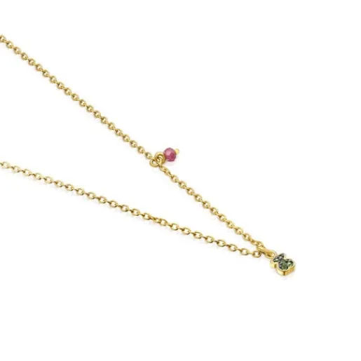 Collar con baño de oro 18 kt sobre plata y oso de cromodiópsidos New Motif^TOUS Best