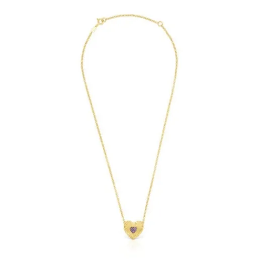 Collar con baño de oro 18 kt sobre plata y corazón con rodolitas Iris Motif^TOUS Discount
