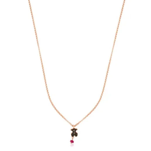 Collar con baño de oro rosa 18 kt sobre plata, espinela y rubí tratado motivo oso Motif^TOUS Sale