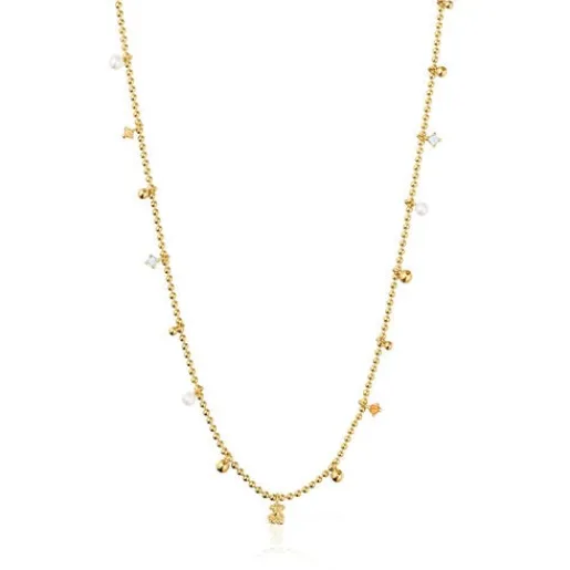 Collar corto con baño de oro de 18 kt sobre plata, perlas cultivadas y gemas Grain^TOUS Outlet