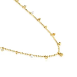 Collar corto con baño de oro de 18 kt sobre plata, perlas cultivadas y gemas Grain^TOUS Outlet
