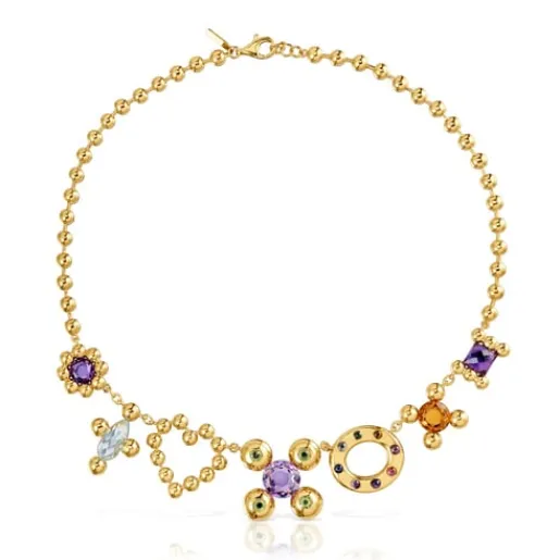 Collar corto con baño de oro 18 kt sobre plata y motivos con gemas Sugar Party^TOUS Best
