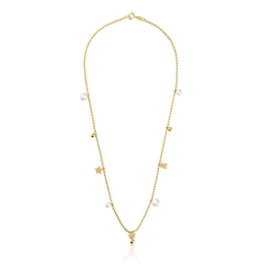 Collar corto con baño de oro de 18 kt sobre plata, perlas cultivadas y motivos Grain^TOUS New