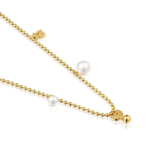 Collar corto con baño de oro de 18 kt sobre plata, perlas cultivadas y motivos Grain^TOUS New